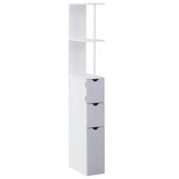 Rackhams Tall Bathroom Cabinet, Freestanding Bathroom Storage Cabinet with 2-Tier Shelf and Drawers, Narrow Cupboard Storage Unit, White, Grey - thumbnail 1
