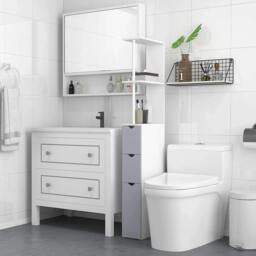 Rackhams Tall Bathroom Cabinet, Freestanding Bathroom Storage Cabinet with 2-Tier Shelf and Drawers, Narrow Cupboard Storage Unit, White, Grey - thumbnail 2