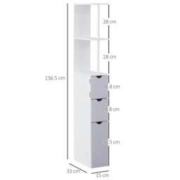 Rackhams Tall Bathroom Cabinet, Freestanding Bathroom Storage Cabinet with 2-Tier Shelf and Drawers, Narrow Cupboard Storage Unit, White, Grey - thumbnail 3