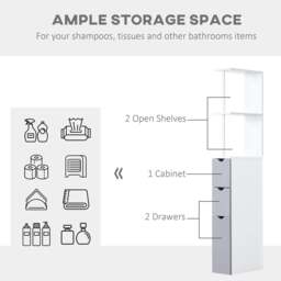 Rackhams Tall Bathroom Cabinet, Freestanding Bathroom Storage Cabinet with 2-Tier Shelf and Drawers, Narrow Cupboard Storage Unit, White, Grey - thumbnail 4