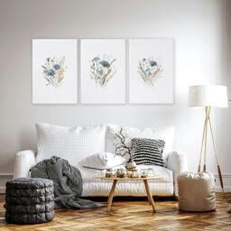 Rackhams Blue Color Wall Art - Set of 3 Botanical Wall art Prints - A3 11.69 x 16.54 in / 29.7 x 42 cm - Satin Photo paper 280 gsm - Oak Frame - thumbnail 5