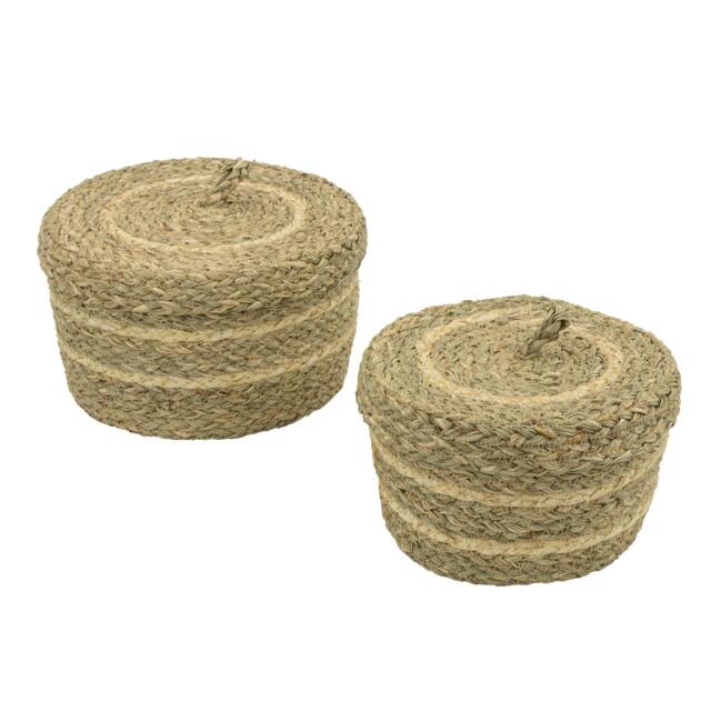 Rackhams Palma Natural Round Lidded Woven Storage Baskets for Home Organisation, Set of 2, Brown - image 1