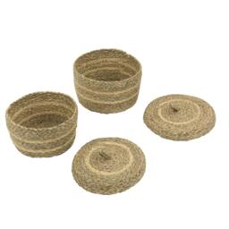 Rackhams Palma Natural Round Lidded Woven Storage Baskets for Home Organisation, Set of 2, Brown - thumbnail 5