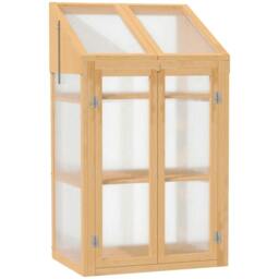 Rackhams Wooden Cold Frame Polycarbonate Greenhouse with Openable Top Cover and Double Door, Grow House for Flower, Vegetable and Plants, 70 x 50 x 120cm, Grey - thumbnail 1