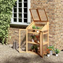 Rackhams Wooden Cold Frame Polycarbonate Greenhouse with Openable Top Cover and Double Door, Grow House for Flower, Vegetable and Plants, 70 x 50 x 120cm, Grey - thumbnail 2