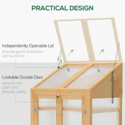 Rackhams Wooden Cold Frame Polycarbonate Greenhouse with Openable Top Cover and Double Door, Grow House for Flower, Vegetable and Plants, 70 x 50 x 120cm, Grey - thumbnail 6