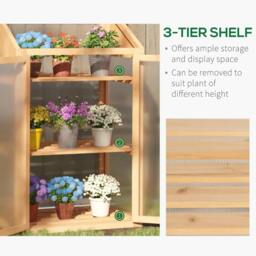 Rackhams Wooden Cold Frame Polycarbonate Greenhouse with Openable Top Cover and Double Door, Grow House for Flower, Vegetable and Plants, 70 x 50 x 120cm, Grey - thumbnail 5