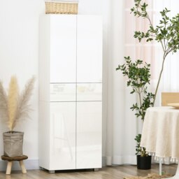 Rackhams Kitchen Cupboard Storage Cabinet Push Open Doors and Drawers, White - High Gloss White - thumbnail 1