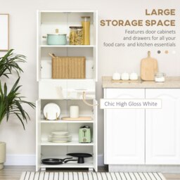 Rackhams Kitchen Cupboard Storage Cabinet Push Open Doors and Drawers, White - High Gloss White - thumbnail 4