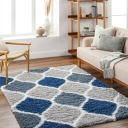 Rackhams Urban Shag-Modern Grey Charcoal Blue White Soft Plush Pile Rug - 160 x 220 cm - thumbnail 1