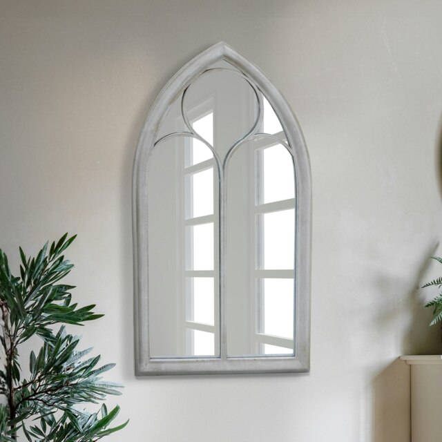 Rackhams Milton Vintage Cream Metal Frame Arch Window Wall Mirror 112cm x 61cm - Brown - image 1