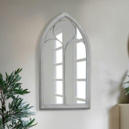 Rackhams Milton Vintage Cream Metal Frame Arch Window Wall Mirror 112cm x 61cm - Brown - thumbnail 1