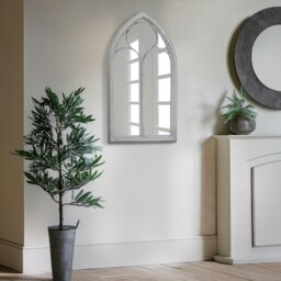 Rackhams Milton Vintage Cream Metal Frame Arch Window Wall Mirror 112cm x 61cm - Brown - thumbnail 2