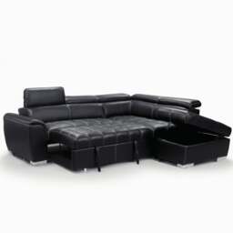 Rackhams Nevada Black Leather Corner Sofa Bed Tilting Headrest + Storage Ottoman - Left Hand Facing + Footstool - thumbnail 4