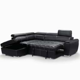 Rackhams Nevada Black Leather Corner Sofa Bed Tilting Headrest + Storage Ottoman - Left Hand Facing + Footstool - thumbnail 5