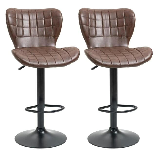 Rackhams Bar Stools Set of 2 Adjustable Height Swivel Bar Chairs in PU Leather with Backrest & Footrest, Brown - image 1