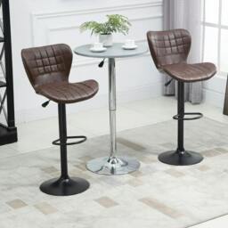 Rackhams Bar Stools Set of 2 Adjustable Height Swivel Bar Chairs in PU Leather with Backrest & Footrest, Brown - thumbnail 2