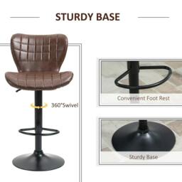 Rackhams Bar Stools Set of 2 Adjustable Height Swivel Bar Chairs in PU Leather with Backrest & Footrest, Brown - thumbnail 5