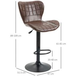 Rackhams Bar Stools Set of 2 Adjustable Height Swivel Bar Chairs in PU Leather with Backrest & Footrest, Brown - thumbnail 3