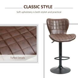 Rackhams Bar Stools Set of 2 Adjustable Height Swivel Bar Chairs in PU Leather with Backrest & Footrest, Brown - thumbnail 6