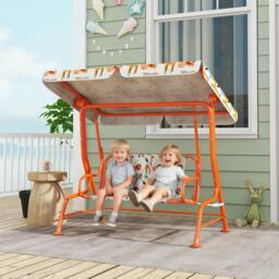 Rackhams Kids Porch Swing with Seat Belts, Adjustable Canopy, Orange - thumbnail 2