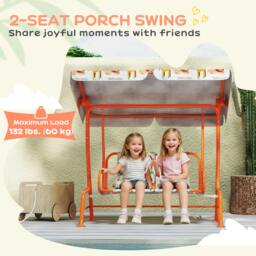 Rackhams Kids Porch Swing with Seat Belts, Adjustable Canopy, Orange - thumbnail 6