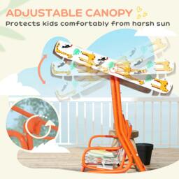 Rackhams Kids Porch Swing with Seat Belts, Adjustable Canopy, Orange - thumbnail 5
