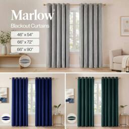 "Rackhams Thick Thermal Blackout Curtains Velvet Eyelet Ring Top Ready Made - 66"" x 90"" - Blue" - thumbnail 2