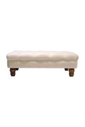 Rackhams Beige Buttoned Velvet Rectangular Ottoman Footstool with Gourd-shaped Legs - Beige - thumbnail 3
