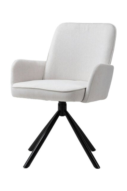 Rackhams Linen Modern Swivel Chair with Black Legs - White - image 1