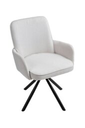 Rackhams Linen Modern Swivel Chair with Black Legs - White - thumbnail 3