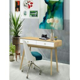 Rackhams Cassie Desk 2 Drawers OakWhite120x50x79cm - White - thumbnail 2