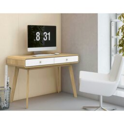 Rackhams Cassie Desk 2 Drawers OakWhite120x50x79cm - White - thumbnail 3