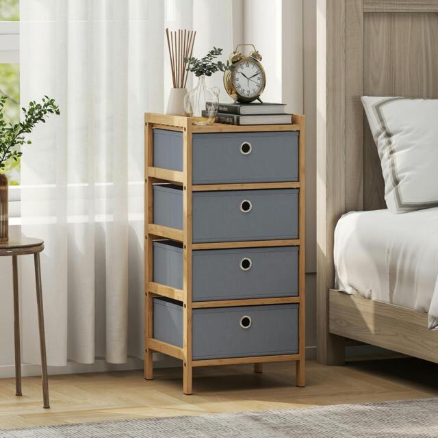 Rackhams Chest of Drawers, 4 Drawers Dresser with Bamboo Frame - Light Grey - 33 x 29 x 70 cm - 70.0 - image 1