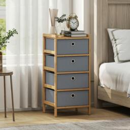 Rackhams Chest of Drawers, 4 Drawers Dresser with Bamboo Frame - Light Grey - 33 x 29 x 70 cm - 70.0 - thumbnail 1