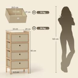 Rackhams Chest of Drawers, 4 Drawers Dresser with Bamboo Frame - Light Grey - 33 x 29 x 70 cm - thumbnail 4
