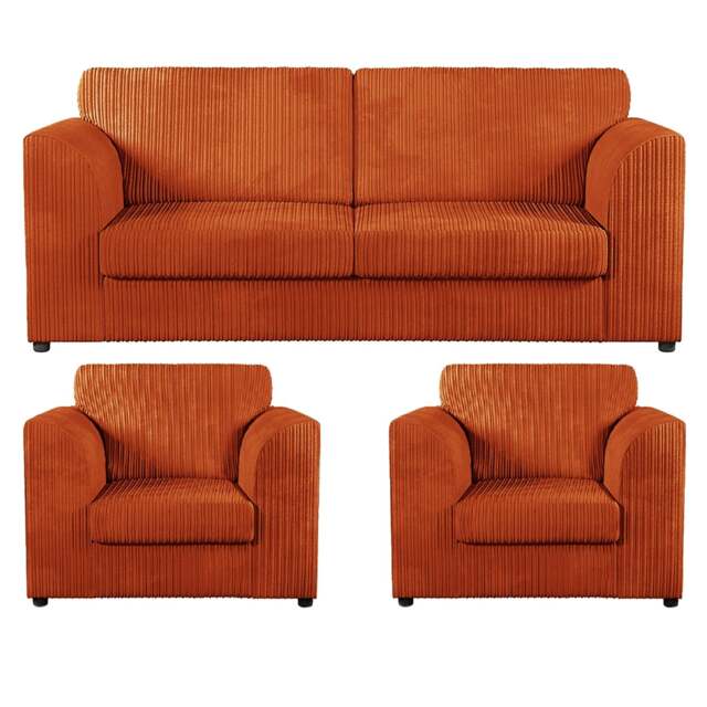 Rackhams Luxor Full Jumbo Cord 3 Seater and 2 x Armchairs - Full Back - Orange - image 1