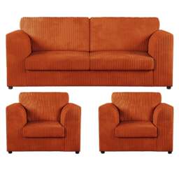 Rackhams Luxor Full Jumbo Cord 3 Seater and 2 x Armchairs - Full Back - Orange - thumbnail 1