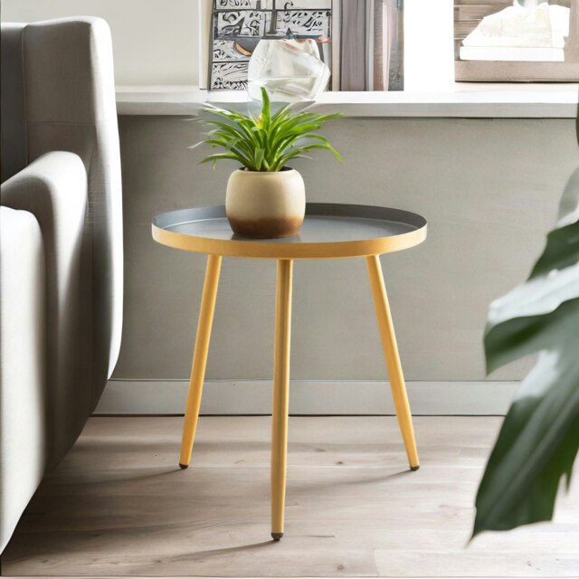 Rackhams Small Round Metal Side Coffee Table Gold - image 1