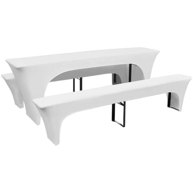 Rackhams 3 Slipcovers for Beer Table and Benches Stretch White 220 x 50 x 80 cm
