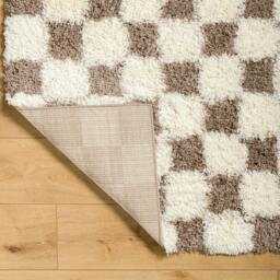 Rackhams Urban Shag-Modern Cream Brown Checkered Soft Plush Pile Rug - 80 x 220 cm - thumbnail 5