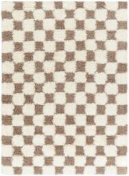 Rackhams Urban Shag-Modern Cream Brown Checkered Soft Plush Pile Rug - 80 x 220 cm - thumbnail 3