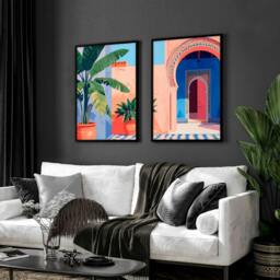 Rackhams Hallway Wall Decor - Set of 2 Moroccan Inspired Wall art Prints - A2 16.54 x 23.39 in / 42 x 59.4 cm - Matte Museum Quality Art Paper 290 gsm - Oak Frame - thumbnail 4