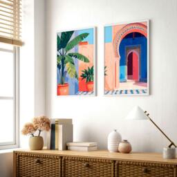 Rackhams Hallway Wall Decor - Set of 2 Moroccan Inspired Wall art Prints - A2 16.54 x 23.39 in / 42 x 59.4 cm - Matte Museum Quality Art Paper 290 gsm - Oak Frame - thumbnail 3