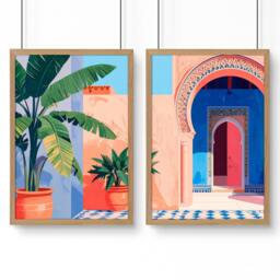 Rackhams Hallway Wall Decor - Set of 2 Moroccan Inspired Wall art Prints - A2 16.54 x 23.39 in / 42 x 59.4 cm - Matte Museum Quality Art Paper 290 gsm - Oak Frame - thumbnail 1