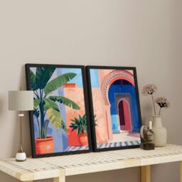 Rackhams Hallway Wall Decor - Set of 2 Moroccan Inspired Wall art Prints - A2 16.54 x 23.39 in / 42 x 59.4 cm - Matte Museum Quality Art Paper 290 gsm - Oak Frame - thumbnail 5