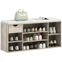 Rackhams Shoe Storage Cabinet Bench w/ Cushion Adjustable Shelves Grey - Grey - thumbnail 2