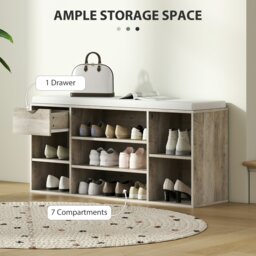 Rackhams Shoe Storage Cabinet Bench w/ Cushion Adjustable Shelves Grey - Grey - thumbnail 3