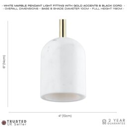 Rackhams White Marble Pendant Lamp Fitting in Scandinavian Design with Black Fabric Cable - thumbnail 6