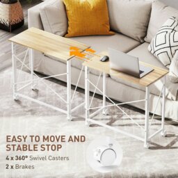 Rackhams Folding Desk on Wheels, Writing Table for Home Office, Natural - White - MDF - thumbnail 6
